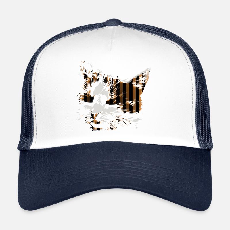 Chat brun - Casquette trucker  - blanc/marine