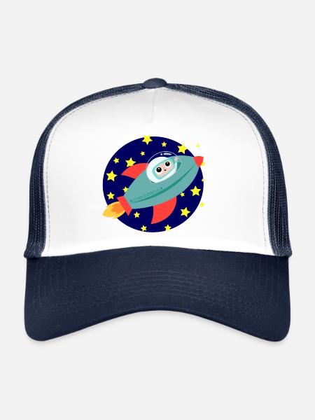 Fusée astronaute Univers - Casquette trucker  - blanc/marine - Devant