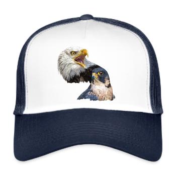 Weißkopfseeadler und Wanderfalke - Trucker Cap - Weiß/Navy - Vorne