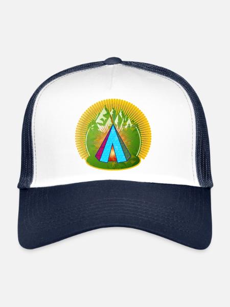 Tipi de tente indienne hétéroclite dans la forêt - Casquette trucker  - blanc/marine - Devant