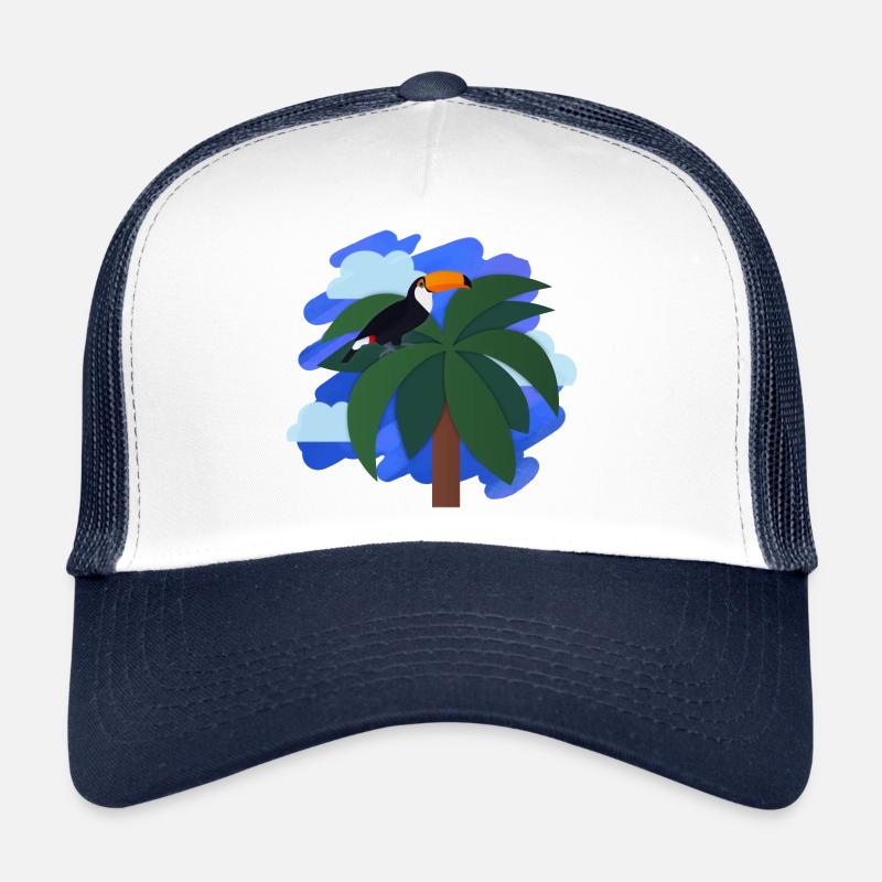 Tukan (Palme, Himmel) - Trucker Cap - Weiß/Navy