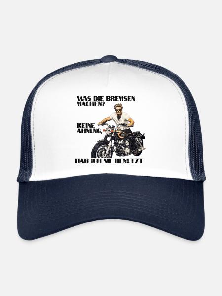 Vintage Motorrad T-Shirt Bremsen Cafe Racer - Trucker Cap - Weiß/Navy - Vorne