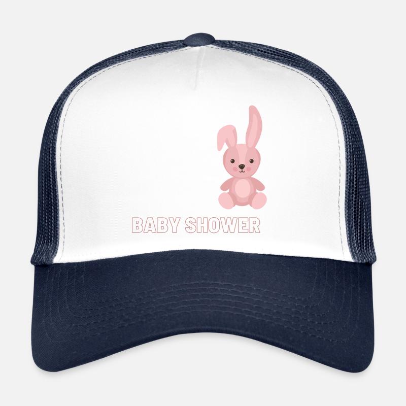 Shower de bébé avec motif de lapin rose - Casquette trucker  - blanc/marine