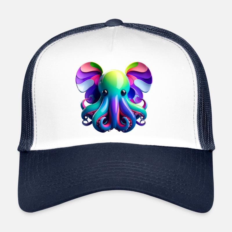 Colorful Rainbow Octopus - Playful Sea Art - Trucker Cap - white/navy