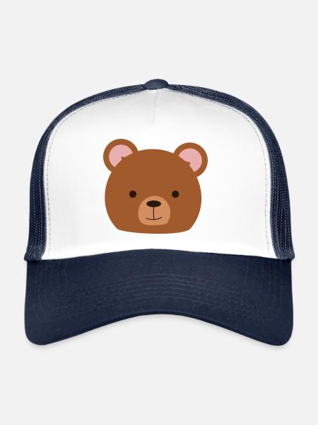 Ours en peluche pour bébé drôle et heureux - Casquette trucker  - blanc/marine - Devant