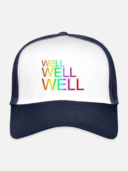"Well-well-well" lettering rainbow colors - Trucker Cap - white/navy - Front