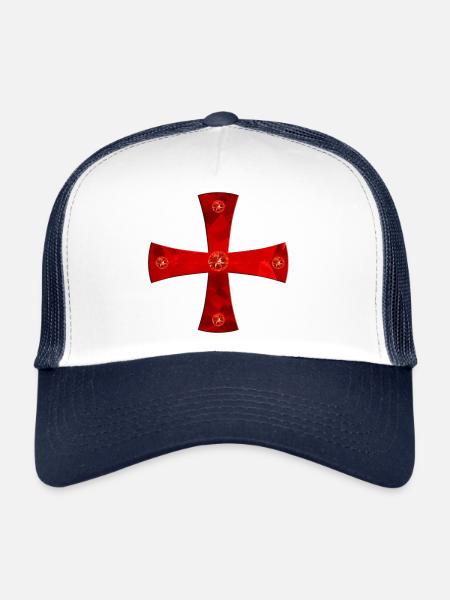 Templar Knight's Cross with gems - Trucker Cap - white/navy - Front
