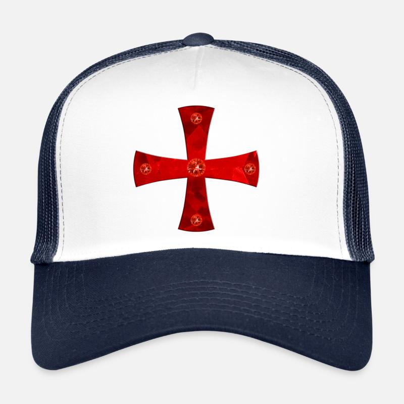 Templar Knight's Cross with gems - Trucker Cap - white/navy