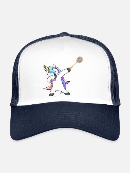 Licorne tamponnant le badminton - Casquette trucker  - blanc/marine - Devant