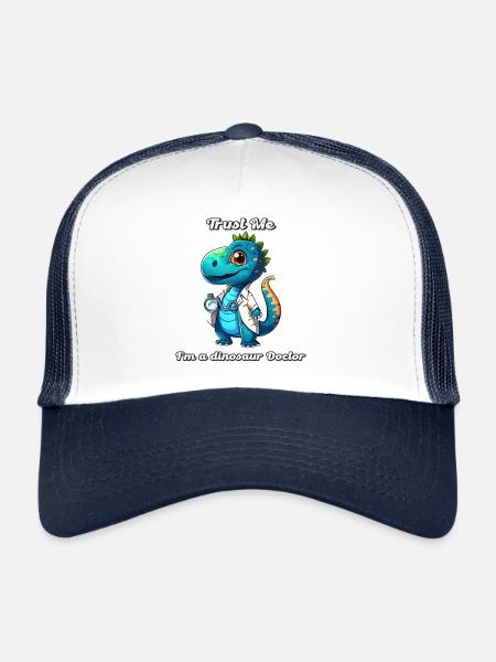 Petit dinosaure vert mignon déguisé en médecin. - Casquette trucker  - blanc/marine - Devant