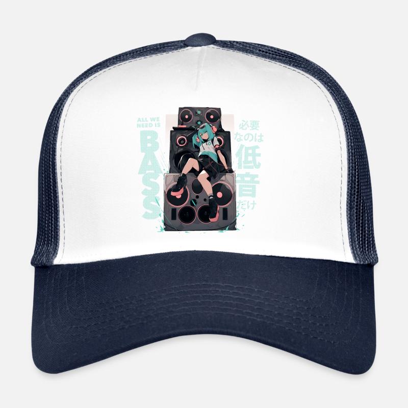 Anime Tower Speaker PA "All We Need is Bass" - Trucker Cap - white/navy