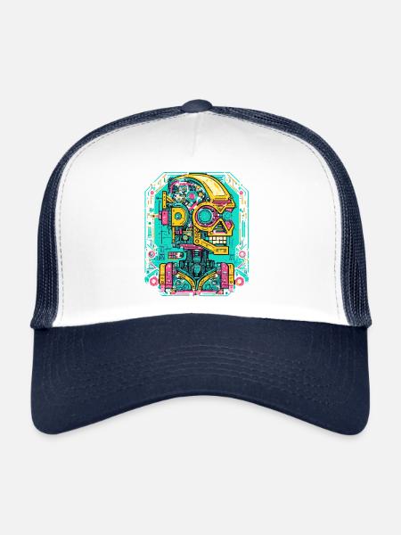 KI Roboter Cyberpunk - Trucker Cap - Weiß/Navy - Vorne