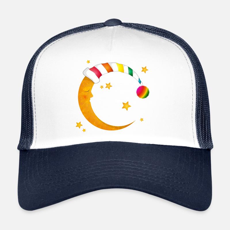 Schlafender Mond mit bunter Schlafmütze und Sterne Trucker Cap