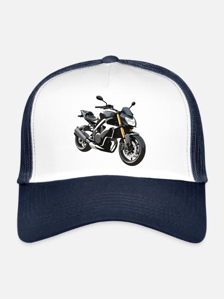 Stickers Motard - Design Moto - Casquette trucker  - blanc/marine - Devant