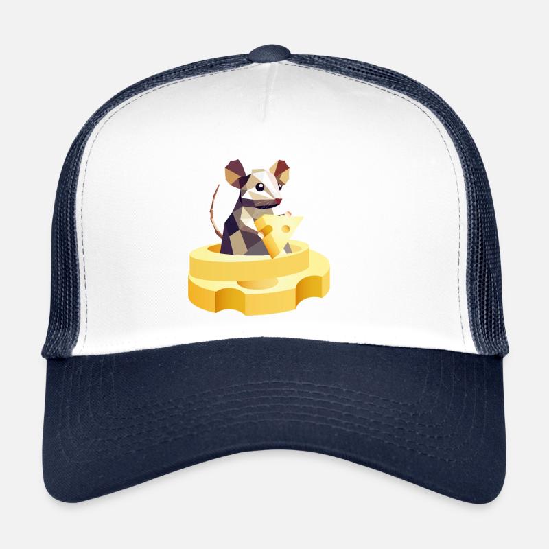 Verspielte Maus die ein großes Stück Käse hält Trucker Cap