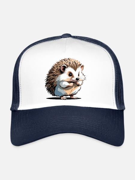 hérisson - Autocollant animal mignon - Casquette trucker  - blanc/marine - Devant