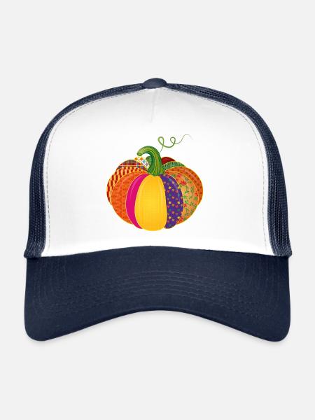 Patchwork Pumpkin – Colorful Patterned Autumn Decoration - Trucker Cap - white/navy - Front