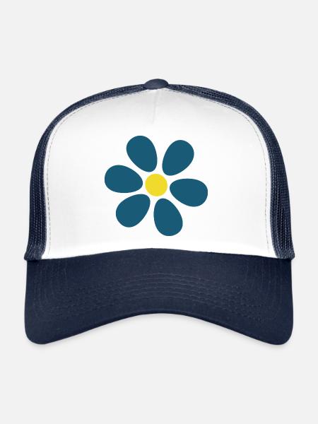 Fleurs bleues fleur bleu foncé - Casquette trucker  - blanc/marine - Devant