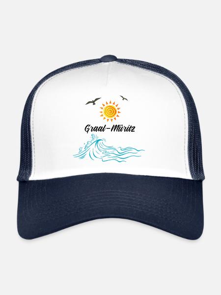 Design Graal-Müritz Welle - Trucker Cap - Weiß/Navy - Vorne