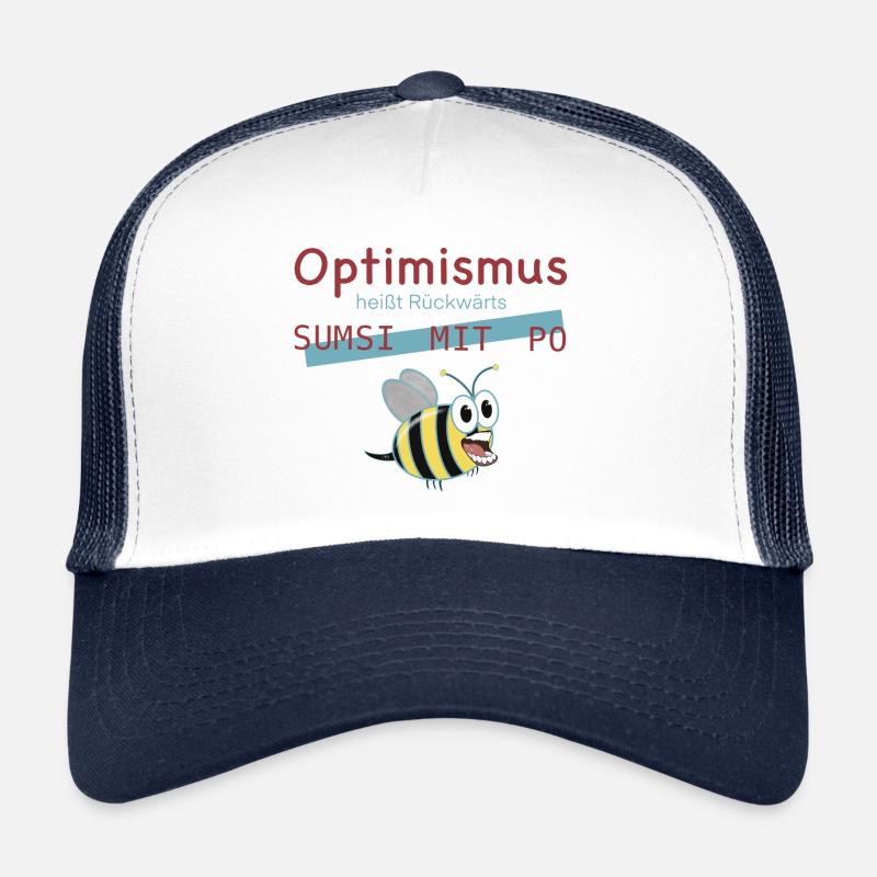 Optimismus Biene Wortwitz Geschenkidee - Trucker Cap - Weiß/Navy
