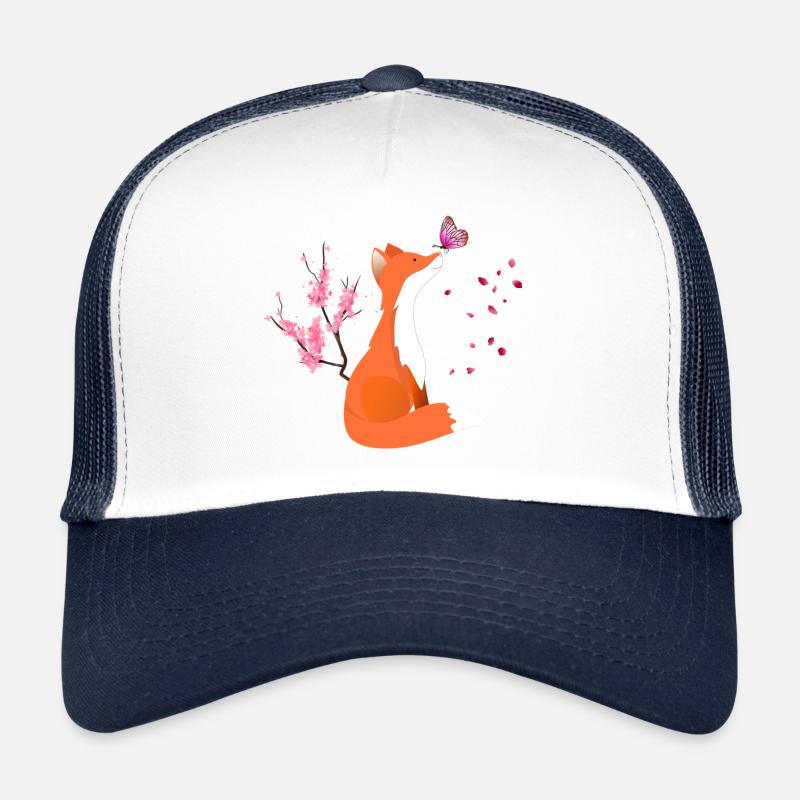 Fox animal renard avec des fleurs et le papillon - Casquette trucker  - blanc/marine