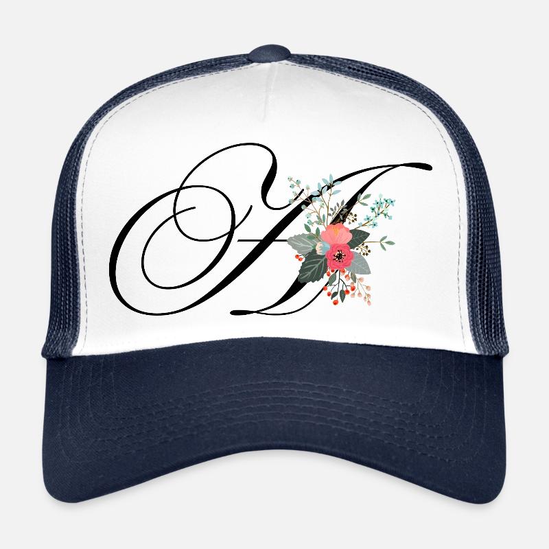 Lettre a fleuris - Casquette trucker  - blanc/marine