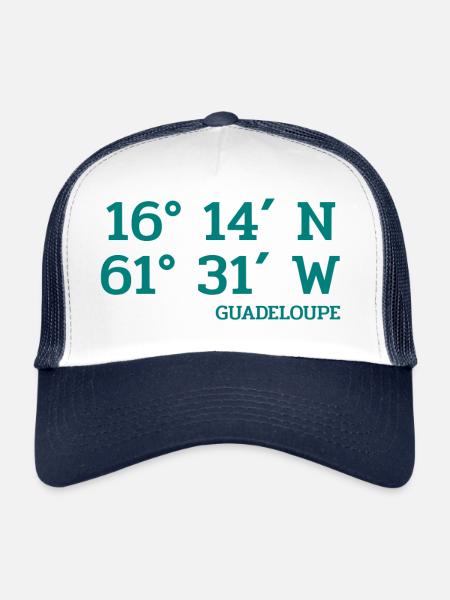 Guadeloupe Coordinates - Coordinates - Caribbean - Trucker Cap - white/navy - Front