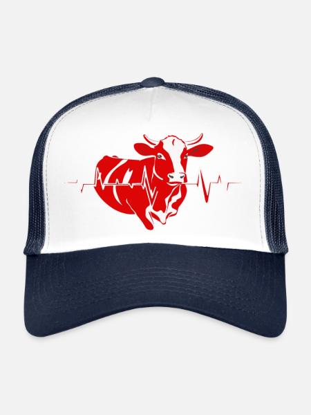 Red cow with heartbeat line - Trucker Cap - white/navy - Front