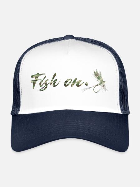 Pêchez. Amateur de pêche à la mouche - Casquette trucker  - blanc/marine - Devant