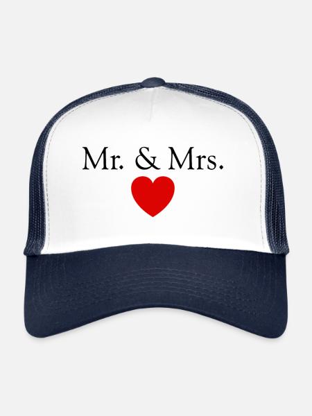 Mr. & Mrs. Heart Wedding Marriage Lovers - Trucker Cap - white/navy - Front