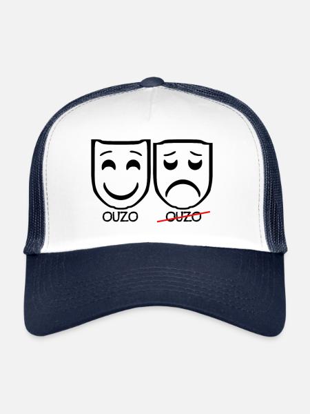 Drôle Triste Masques Ouzo Cadeaux Drôles - Casquette trucker  - blanc/marine - Devant