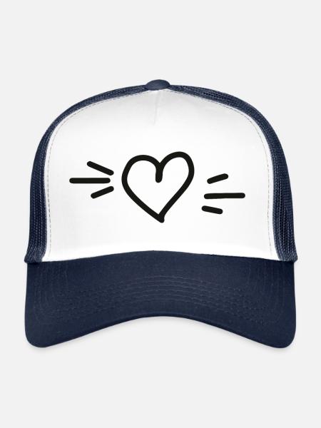 Coeur dessiné - Casquette trucker  - blanc/marine - Devant