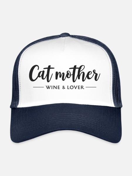 Cat Mother – Wine, Love & Cat Humor - Trucker Cap - white/navy - Front