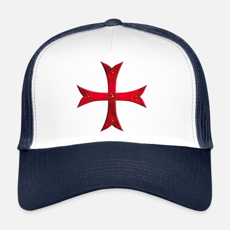 Rubis croix rouge des Templiers - Casquette trucker  - blanc/marine