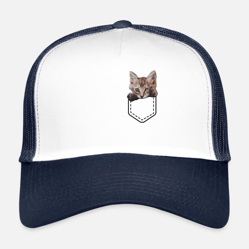 Katzen Katzendame Katzenfreund Katzengesicht - Trucker Cap - Weiß/Navy