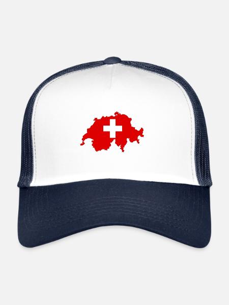 Drapeau de la Suisse et carte de la Suisse - Casquette trucker  - blanc/marine
