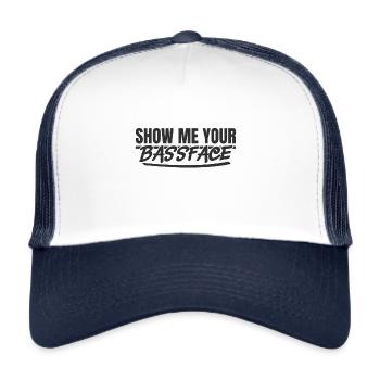 Show me Your Bassface! Rave Techno Hardstyle - Trucker Cap - Weiß/Navy - Vorne