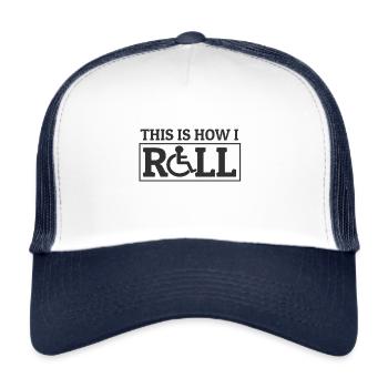 Rollstuhl Humor Rollifahrer Witze Behinderung - Trucker Cap - Weiß/Navy - Vorne