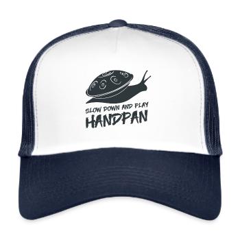 Handpan Hang Schnecke Music Sound T-Shirt Tee - Trucker Cap - Weiß/Navy - Vorne