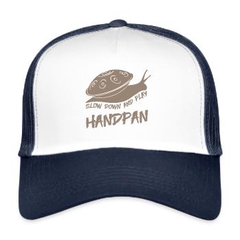 Handpan Hang Schnecke Music Sound T-Shirt Tee - Trucker Cap - Weiß/Navy - Vorne