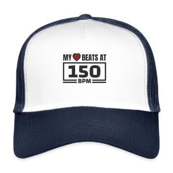 My Heart beats at 150 BPM! Hardstyle merchandise - Trucker Cap - white/navy - Front