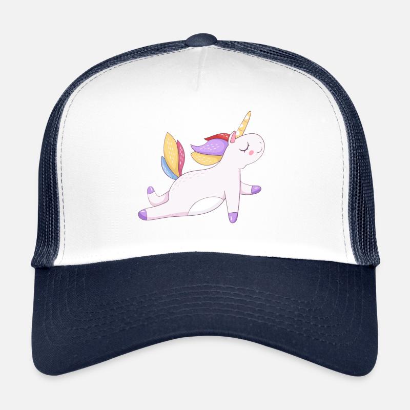 Buntes Einhorn sitzend, Pastellmuster - Trucker Cap - Weiß/Navy