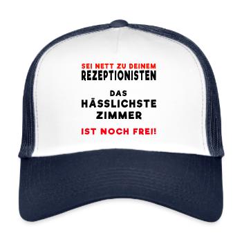 Rezeptionist Hotel Pension Spruch Geschenk lustig - Trucker Cap - Weiß/Navy - Vorne