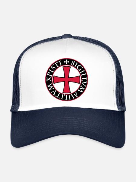 27 Templier Templer Croix Proverbe Médiéval - Casquette trucker  - blanc/marine - Devant