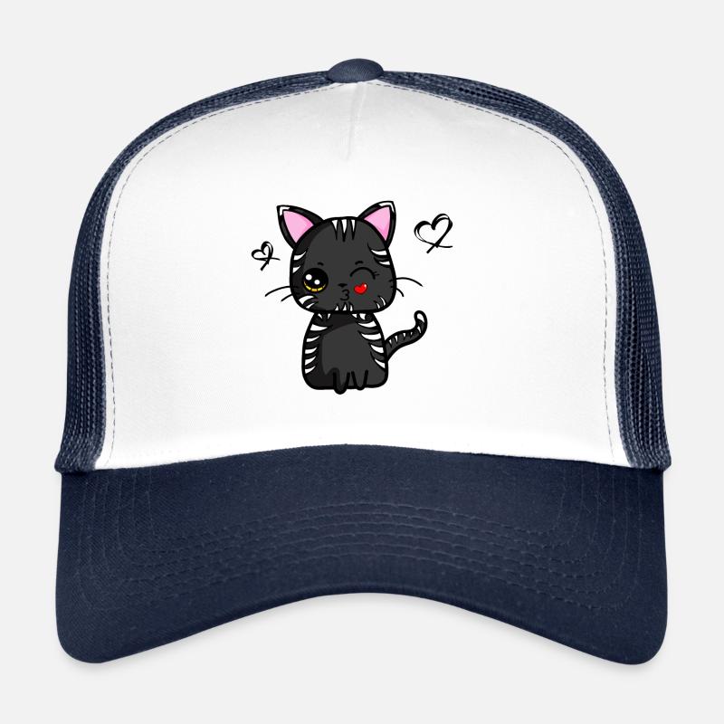 Kawaii Katze mit Kussmund (schwarz) | Kawaii-Tiere Trucker Cap