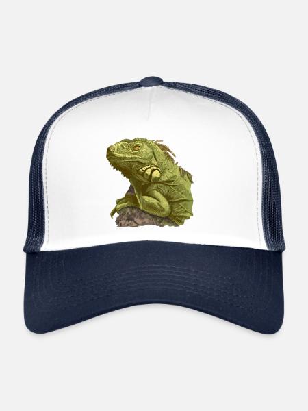 Iguana head animal 3D nature animal protection - Trucker Cap - white/navy - Front