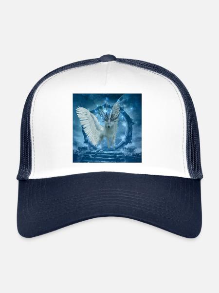 Awesome white wolf with wings - Trucker Cap - white/navy - Front