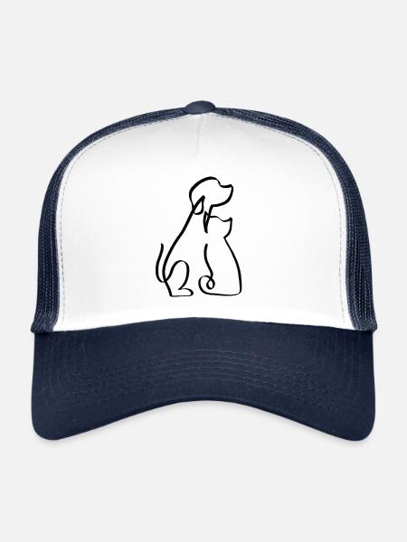 Chien et chat une ligne noir - Casquette trucker  - blanc/marine - Devant