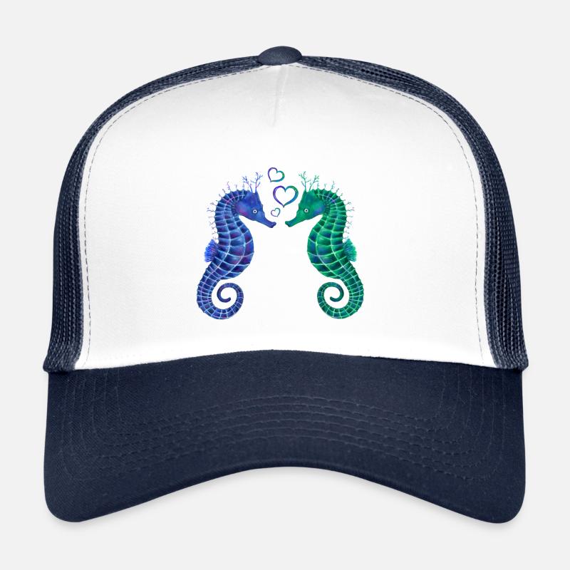 Sea Horses / Seepferdchen - Love - Trucker Cap - Weiß/Navy