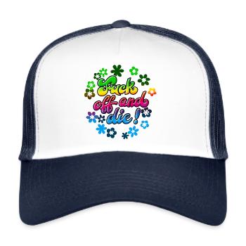 Hand lettering "Fuck off and die!" - Trucker Cap - white/navy - Front